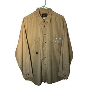 Bulwark Mens Work Shirt Large Khaki Flame-Resistant Button-Up Long Sleeve Casual